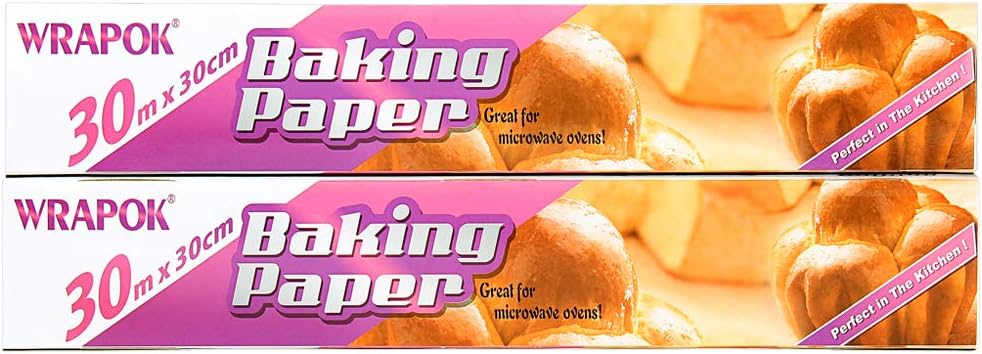 2 x Baking Parchment Paper Roll Greaseproof Cooking Sheets White Non-Stick Pre-Cut Liners for Kitchen Home, 30 cm x 60 m