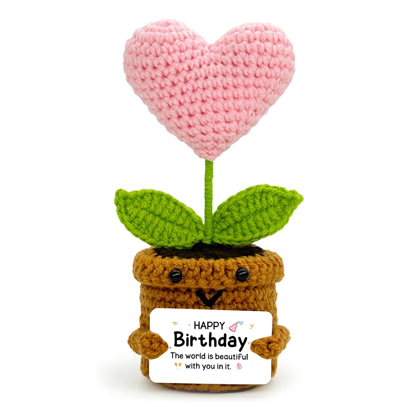 Kynoz Handmade Crochet Heart Plant Pink Birthday Gift for Mum and Women