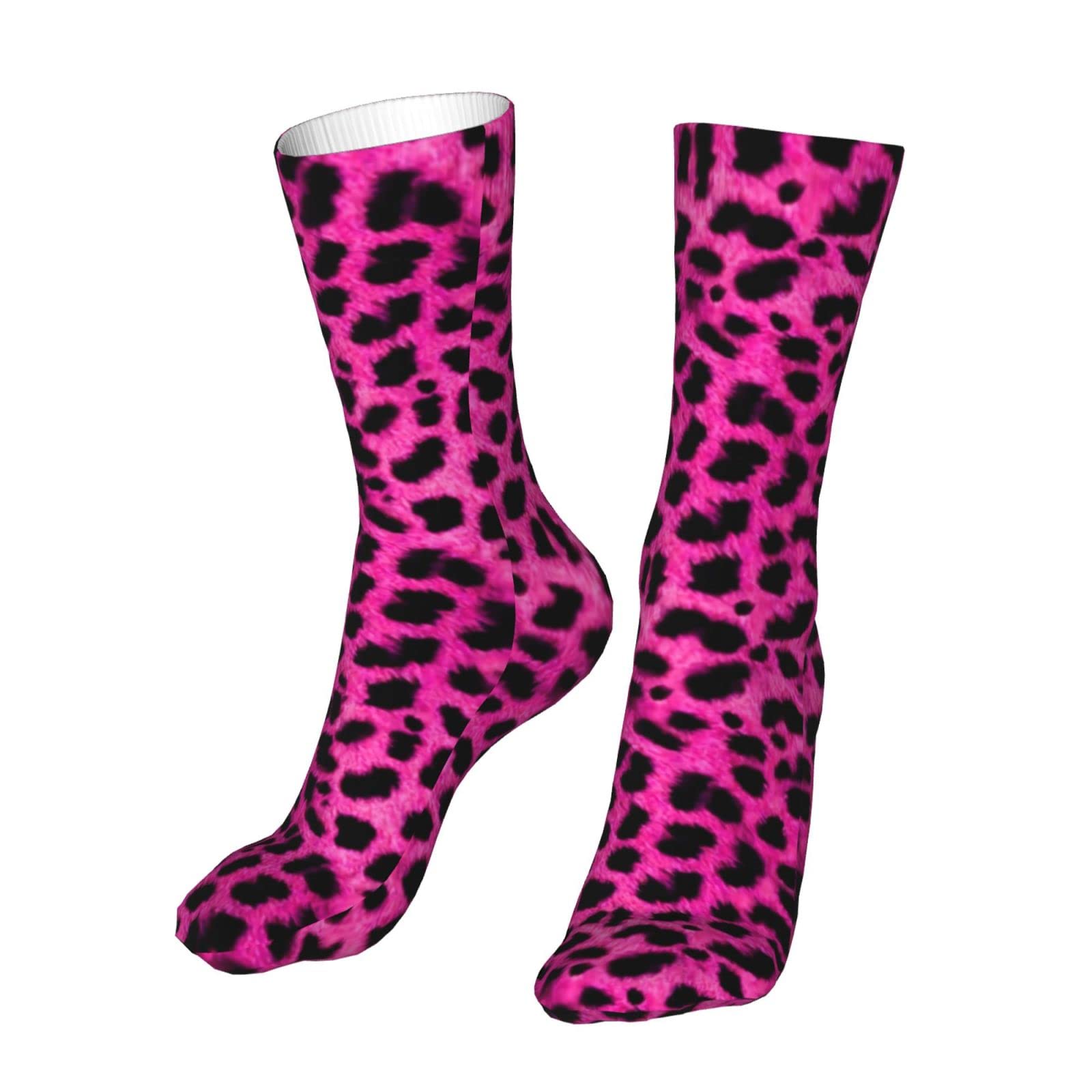 AOOEDM Pink Leopard Print Sockings Crew Socks For Women Men Athletic Colorful Cute Sport With Moisture Wicking Casual Work Socks