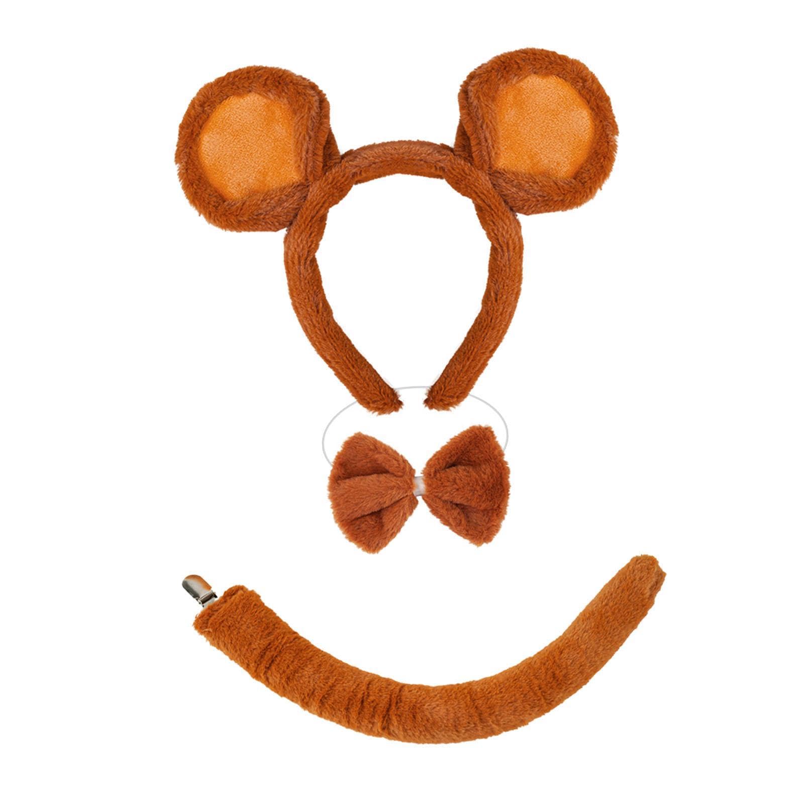 Headband with Mouse Ears, Bow Tie And Tail, Costume Accessories, Cosplay Accessories, Rat Ears And Tail, Brown