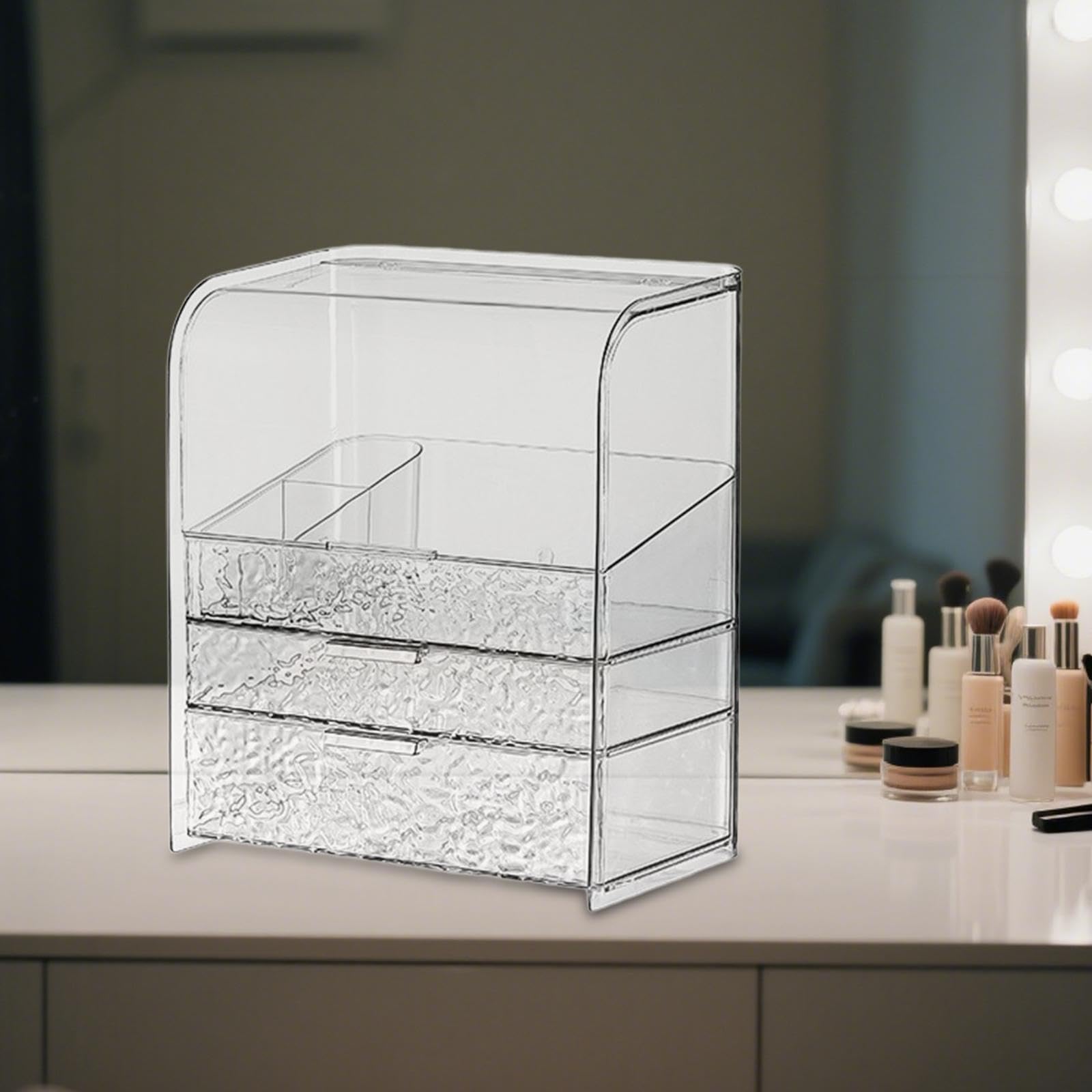 MERIGLARE Makeup Organizer Kosmetik Organizer Aufbewahrungskasten Schminkaufbewahrung Kosmetikschubladen PET mit Deckel für Schminktisch Badezimmer Schlafzimme, Klar, mit