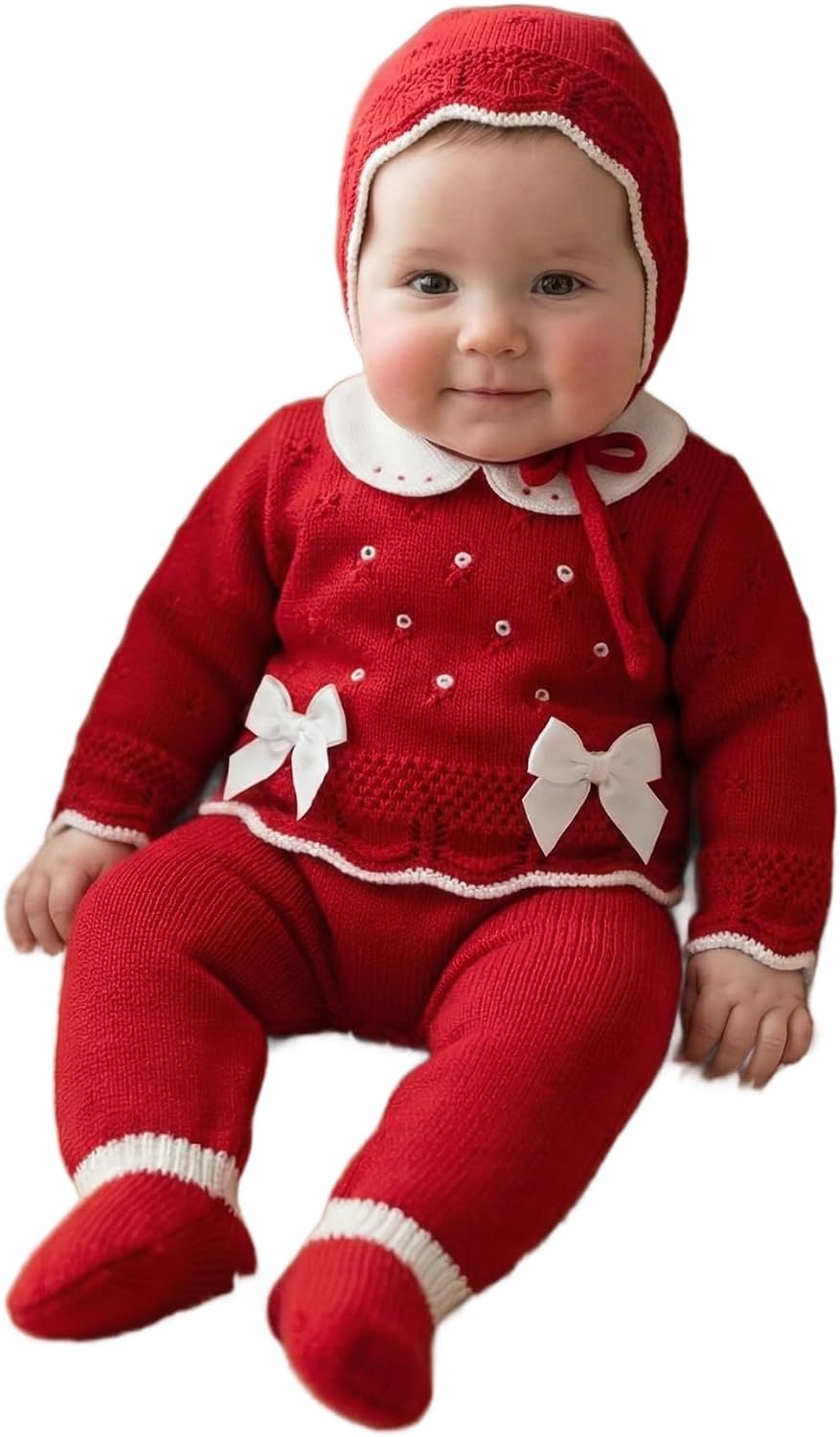 Baby Knit 3-Piece Outfit Boys Girls Warm Long Sleeve Infant Clothes Set - Made in Spain