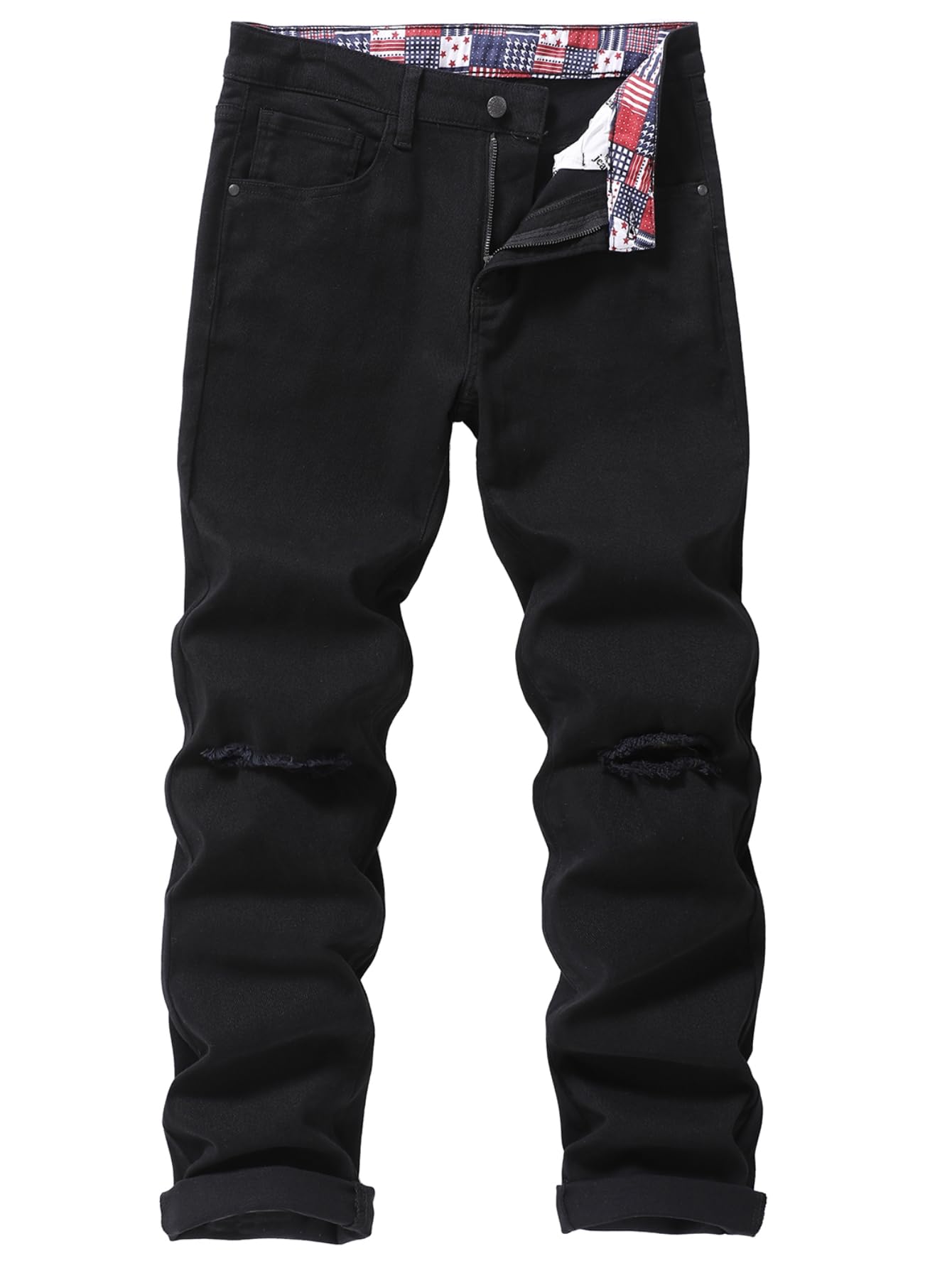 Mens Knee Ripped Slim-Fit Skinny Stretch Cotton Taper Fit Jeans Pants