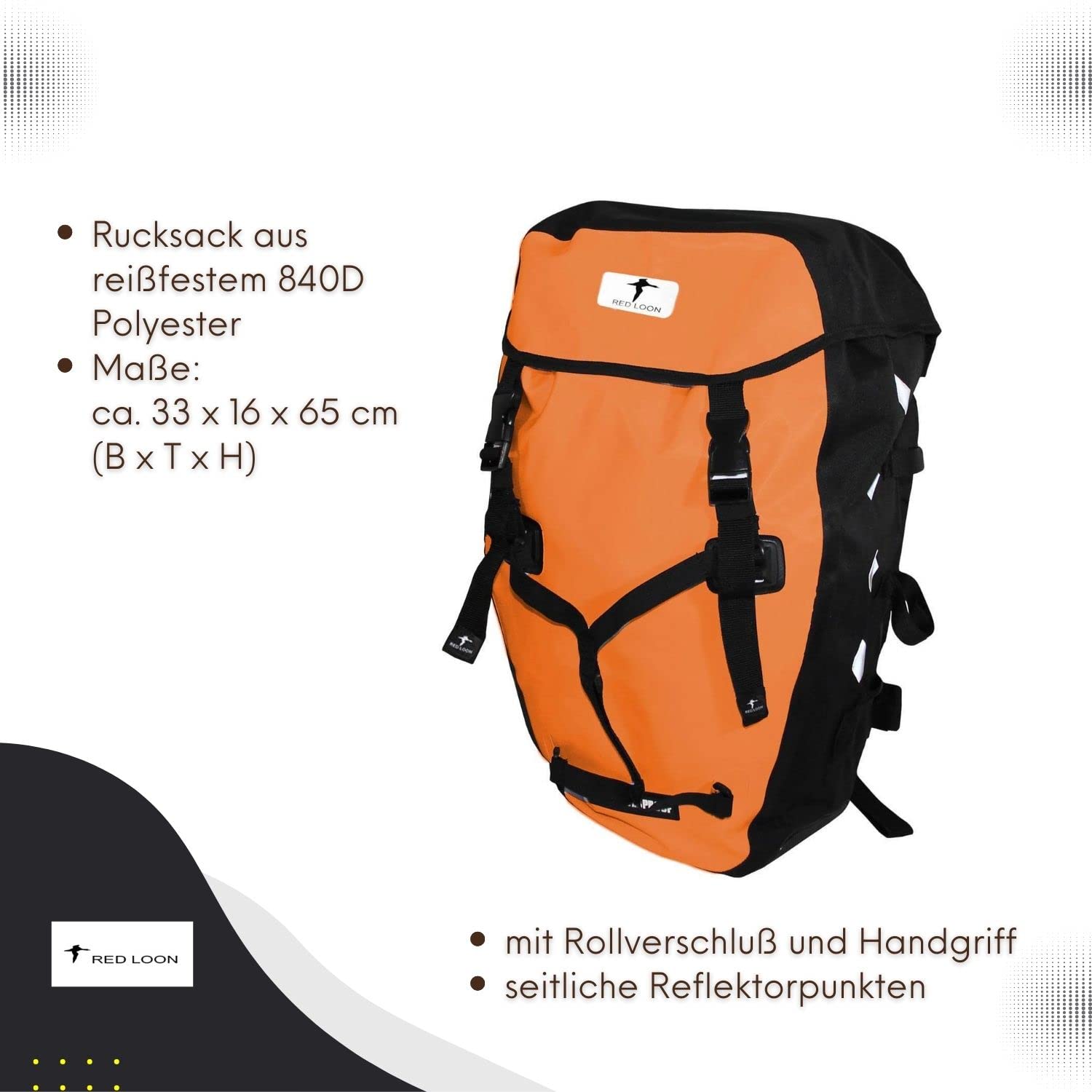Red Loon Pro Fahrradrucksack Rad Rucksack LKW-Plane reißfest wasserdicht, Farbe:Orange, Herstellernummer:VDP64148