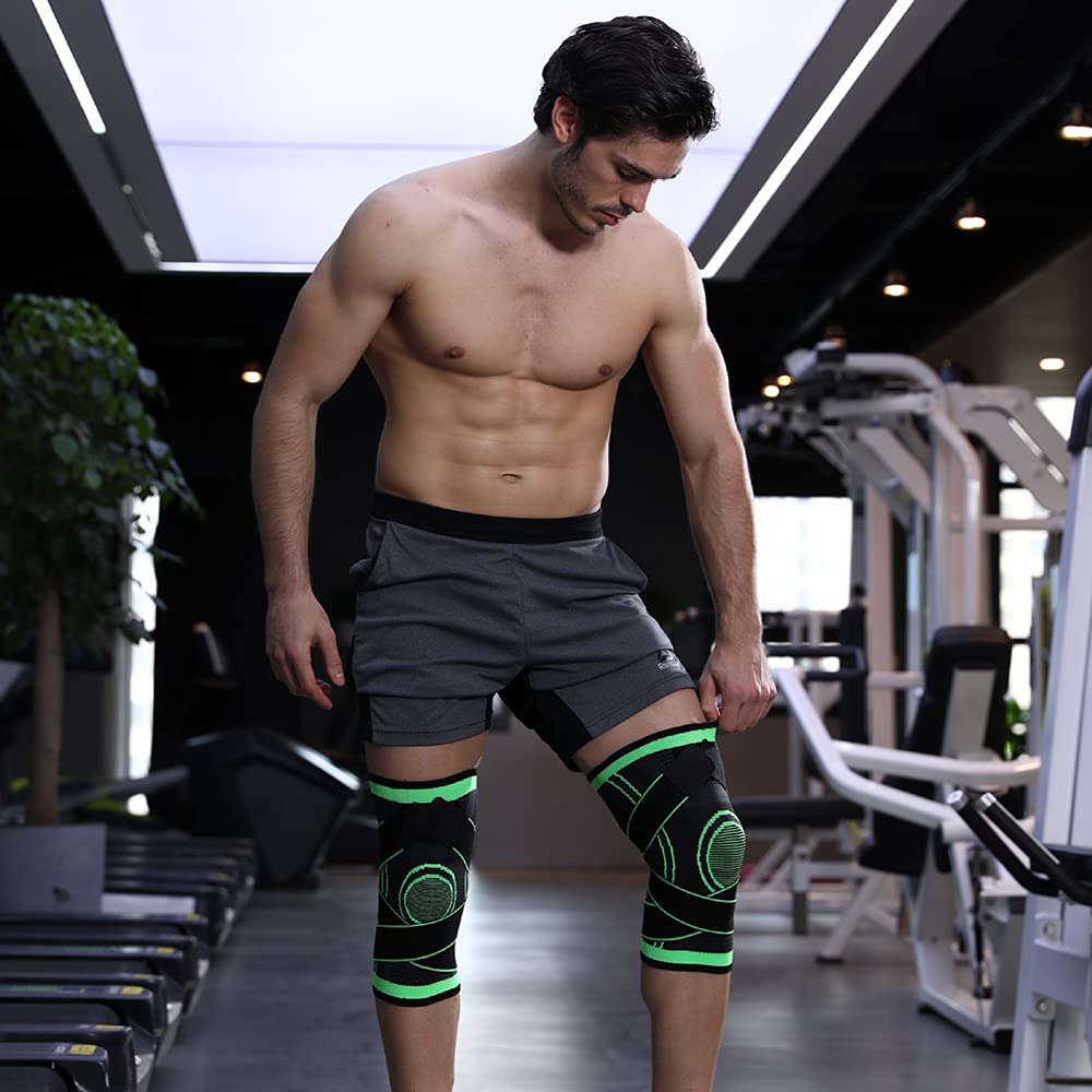 Knee Compression Sleeve pour Hommes Femmes Genouillères Supports pour Basketball Haltérophilie Gym Workout Vert (X-Large)