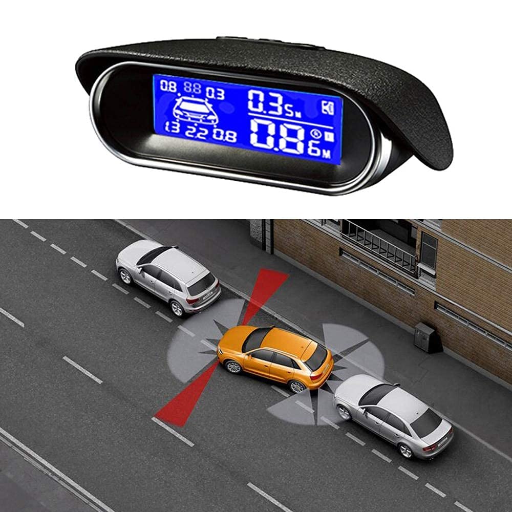Riloer Kit de Sistema de Detección de Radar de Marcha Atrás para Coche, Pantalla LCD Digital + 6 Sensores de Marcha Atrás de Visión Trasera + Caja de Control Digital, con Mensaje de Alarma