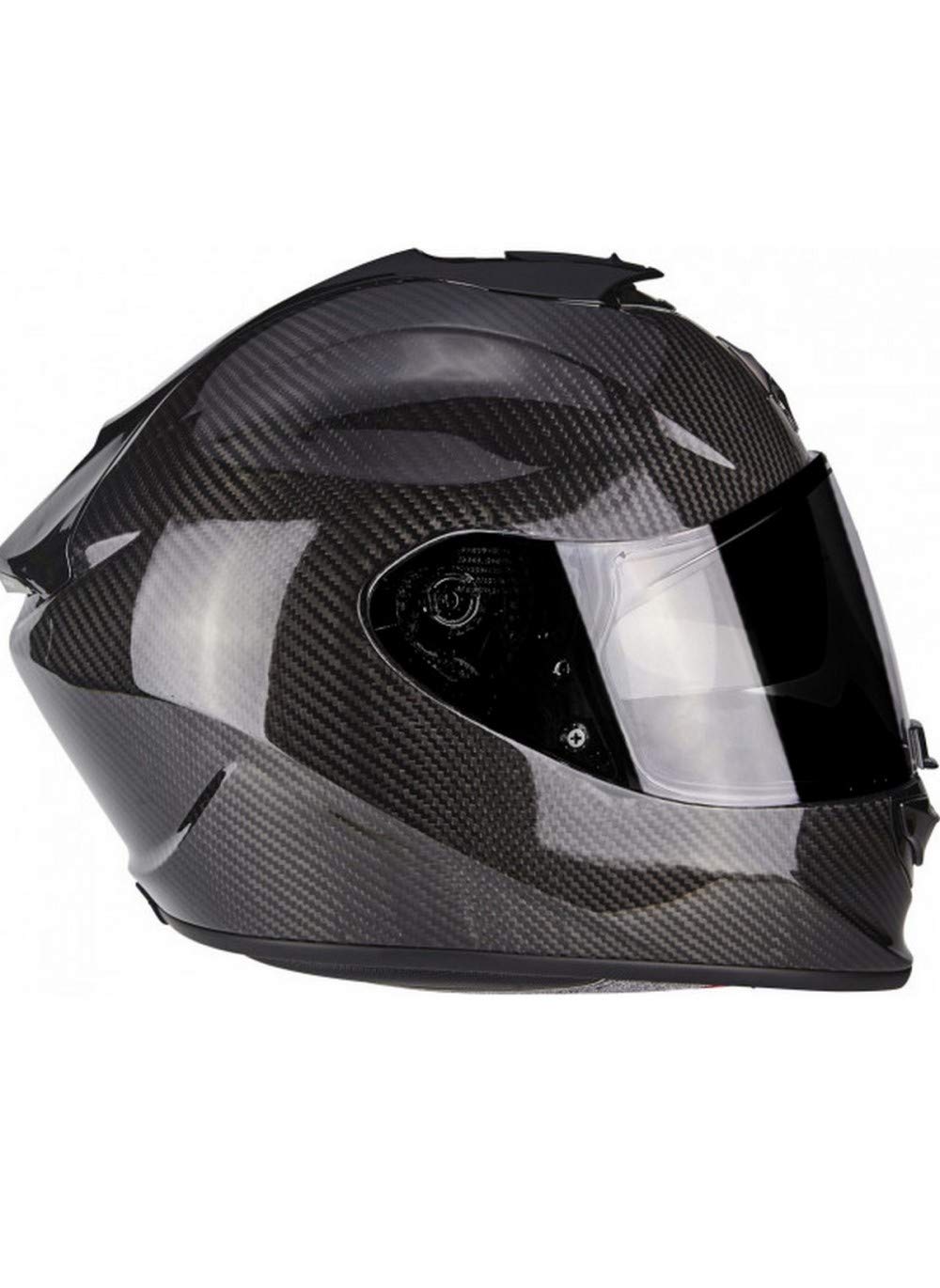 Scorpion - Casco integral EXO-1400 Solid negro de fibra de carbono para scooter con visera interna SpeedView solar retráctil, protección de calota exterior TCT (XS)