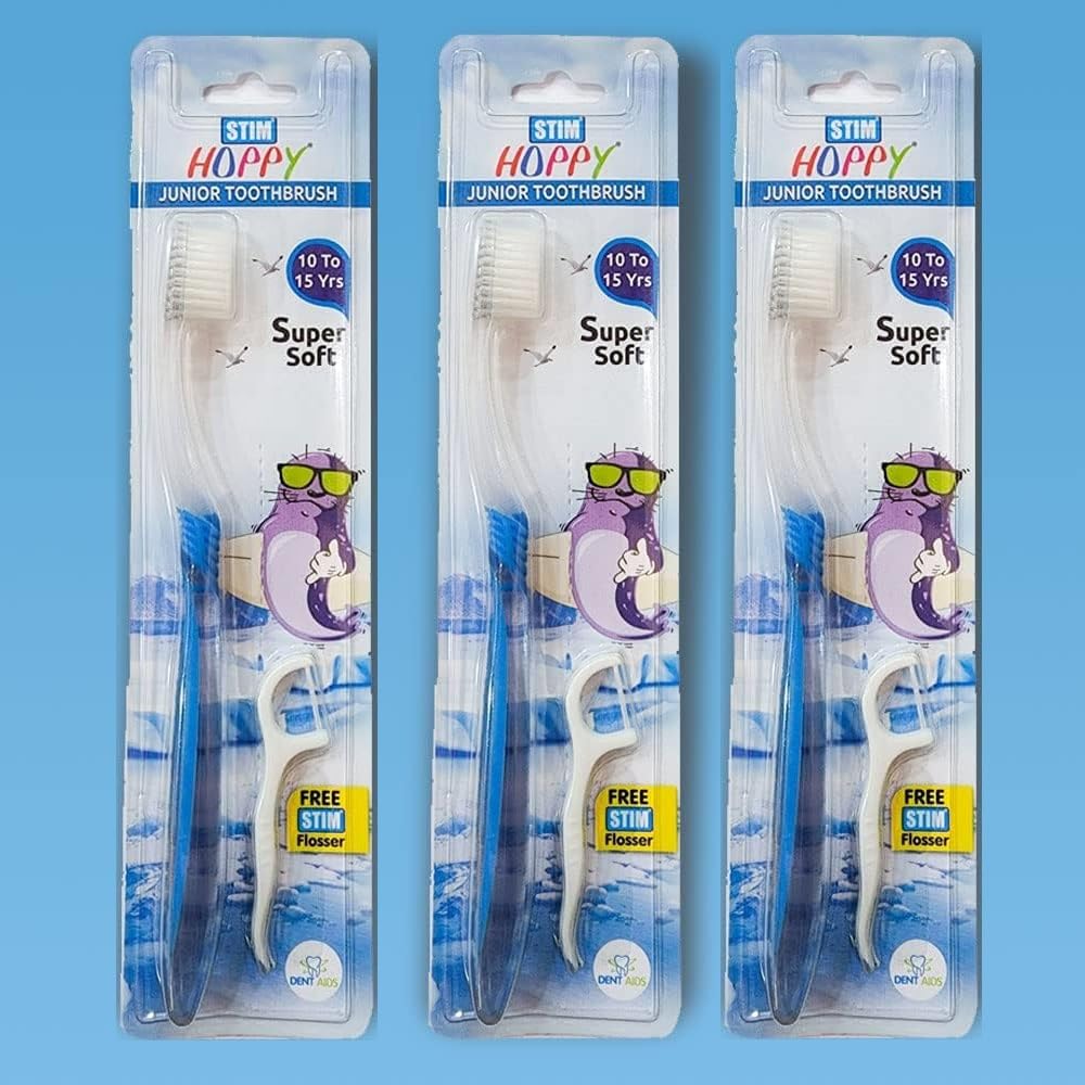 STIM Hoppy Junior Toothbrush : Pack Of 3 : Age 10 Years + | Soft Bristles | Free STIM Flosser for Healthy Gums (B09STMHKBJ) Amazon Price History, Amazon Price Tracker