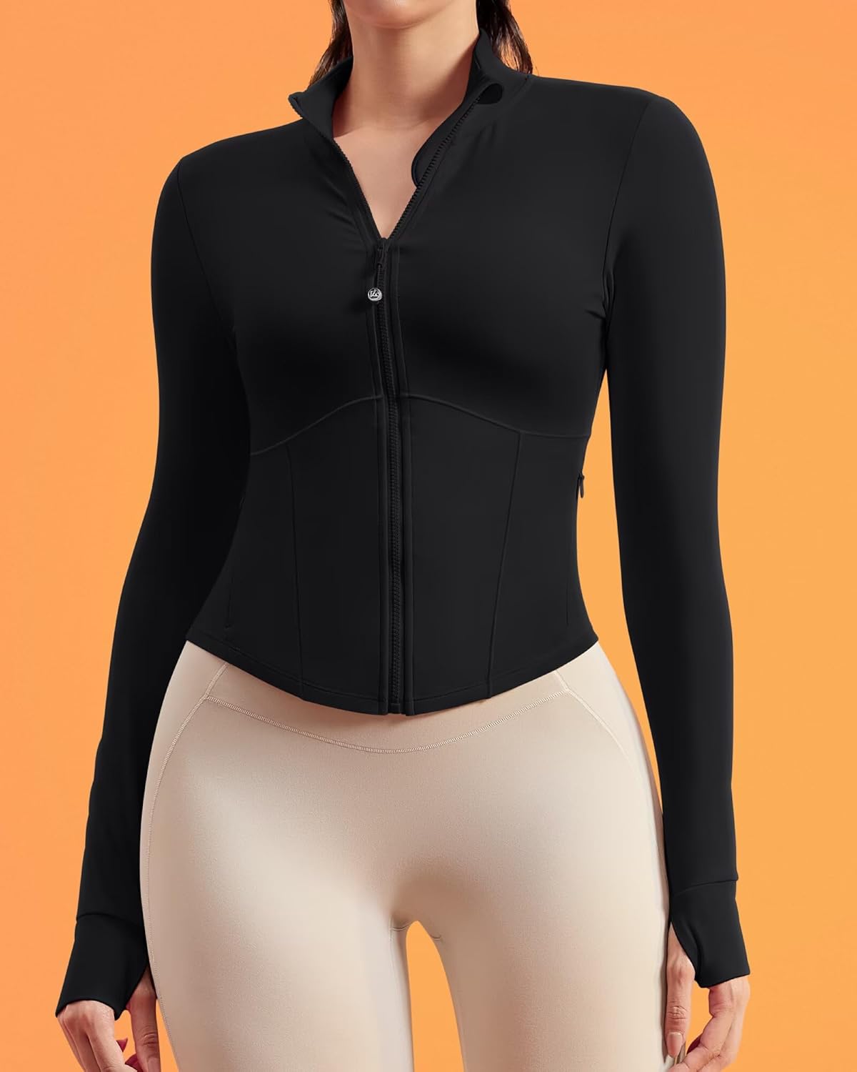 QUEENIEKE BareLuxe Corset BBL Jacket for Women Zip Up Waist-Length Cropped Running Workout Athletic Top with Thumb Holes - Image 2