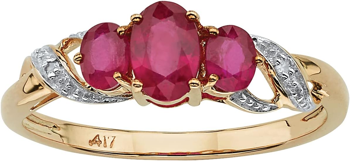 Palm Beach Jewelry 1 TCW Oval-Cut Ruby and Diamond Accent Three Stone Ring in 10k Gold