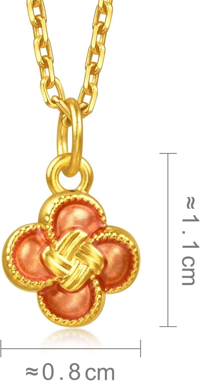 CHOW SANG SANG 999 Gold MINTY Collection Four-Leaf Flower with Auspicious Ruyi Knot Pendant for Women 96216P Price-by-Weight 0.37g Gold [Necklace not Included]