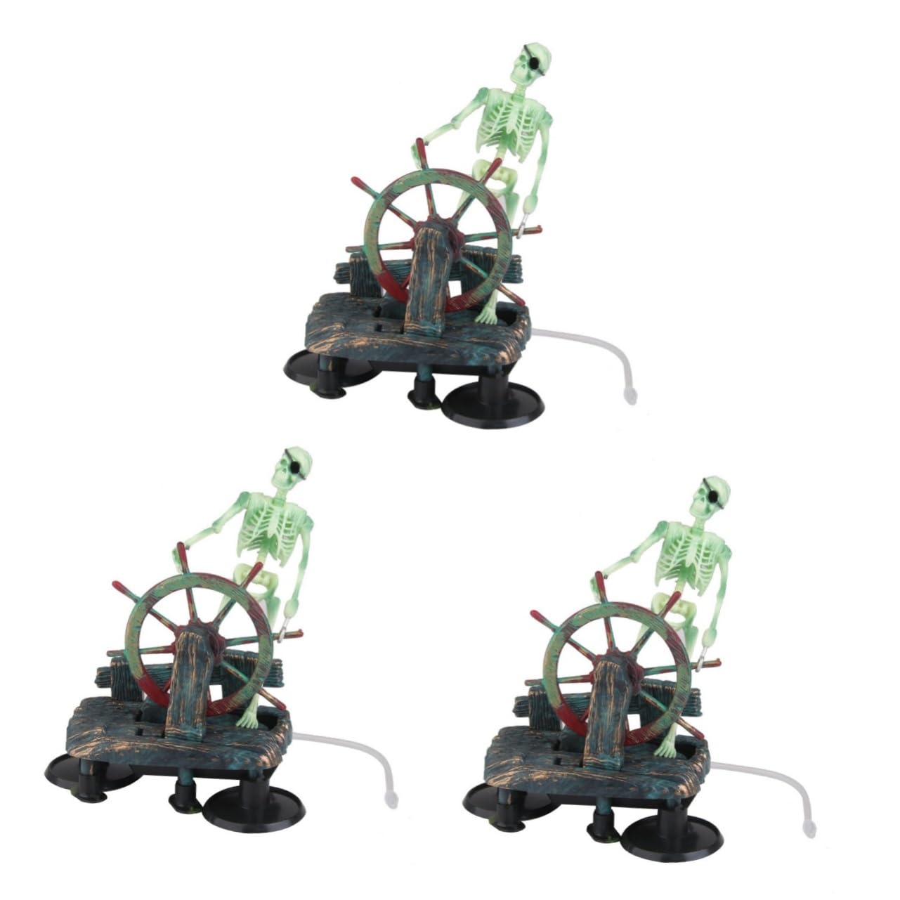 Housoutil 3 Pièces décoration à air pour Aquarium décorations de crâne d'aquarium Squelette sur Roue aménagement paysager d'aquarium décor de Capitaine d'aquarium pneumatique décorer Animaux