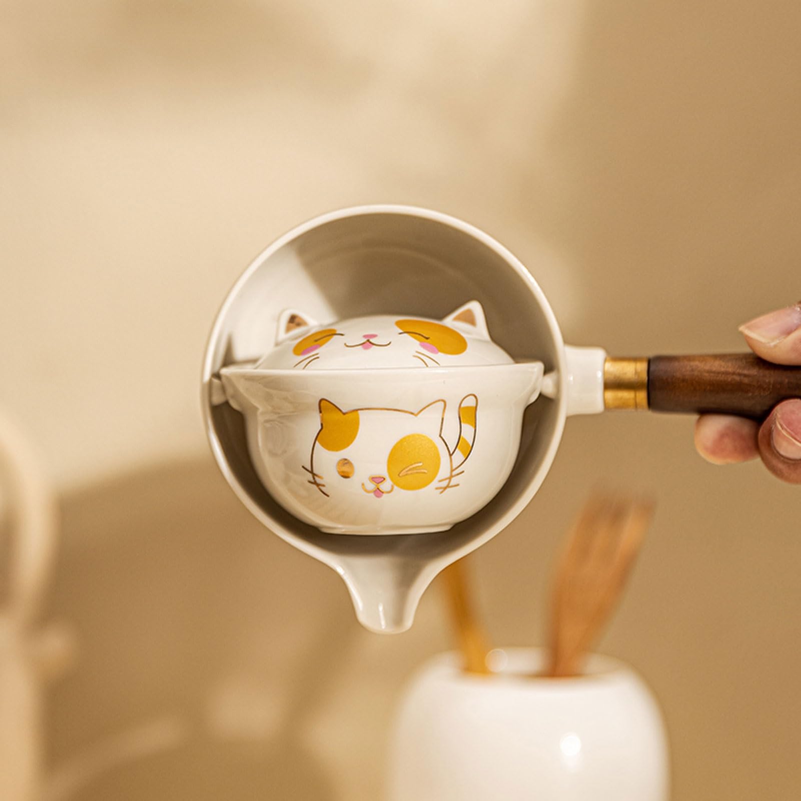 NEDLON Ensemble Théière Portable Rotative 360° Avec Infuseur - Porcelaine Chinoise Bleue