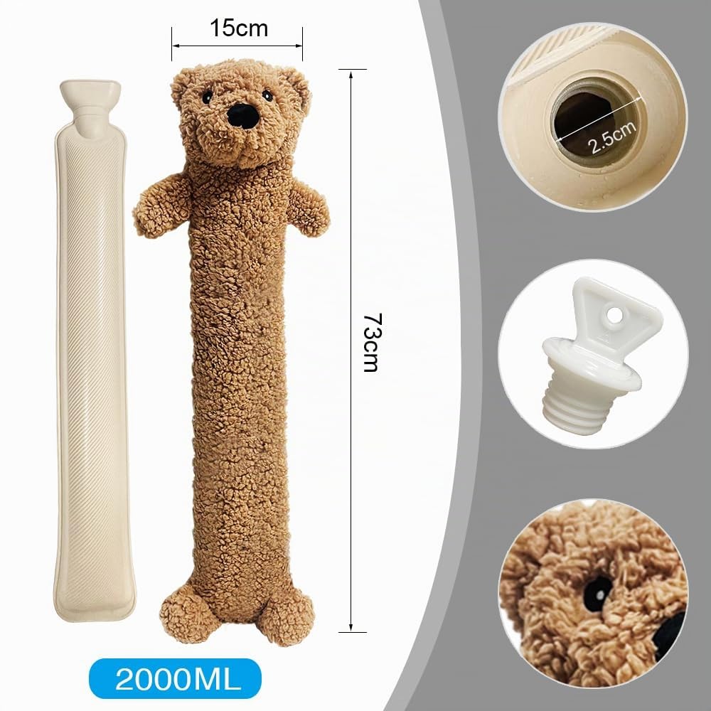 Longue Bouillotte, Ours Peluche De 2L Avec Housse Amovible Et Lavable, Jolie Bouillotte Caoutchouc, Cadeau