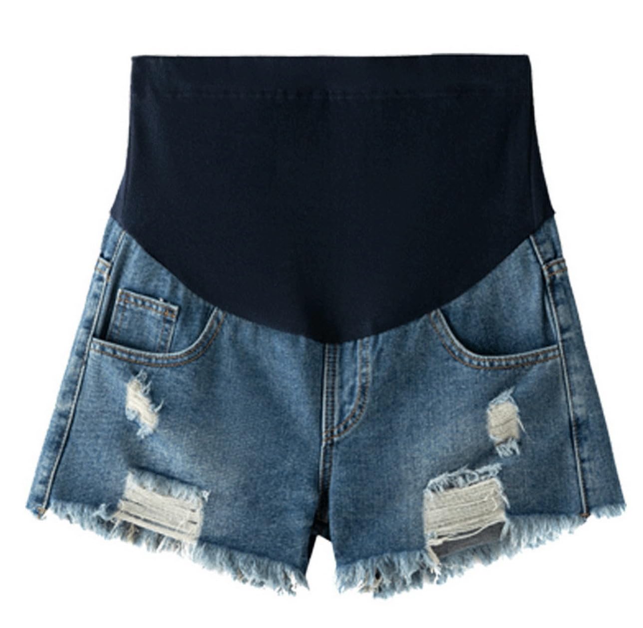 Pantaloncini di Jeans Premaman sopra la Pancia Gravidanza Denim Shorts, Strappato Pantaloncini di Jeans, Regolabile Cura Elastica Pancia Lounge Jeans Shorts Pantaloni