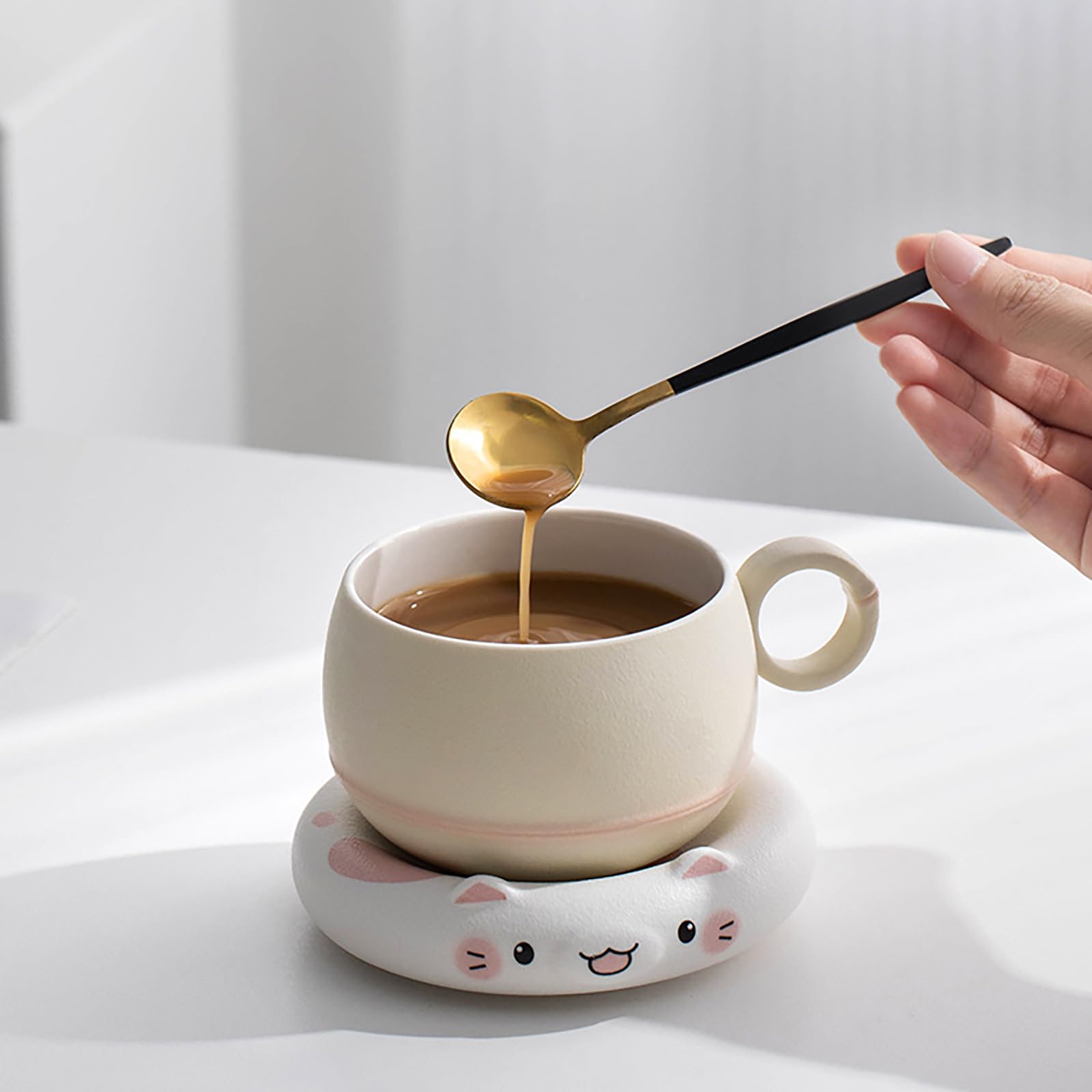 Tazza con infusore per tè, tazza da tè con infusore e coperchio, ideale per tè sfuso, tazza da tè con gatto della fortuna, tazza da tè in ceramica, tazze da caffè creative