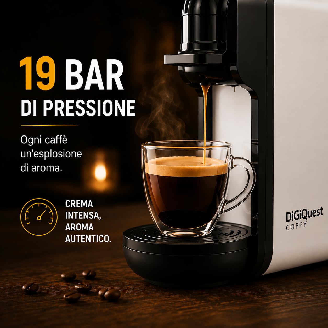 DIGIQUEST Cafetera COFFY WHITE 3 en 1 compatible con Nespresso®, Dolce Gusto® y A Modo Mio® | Café corto y largo | 1450 W de potencia | 0,6 litros | 19 bar | Edición limitada