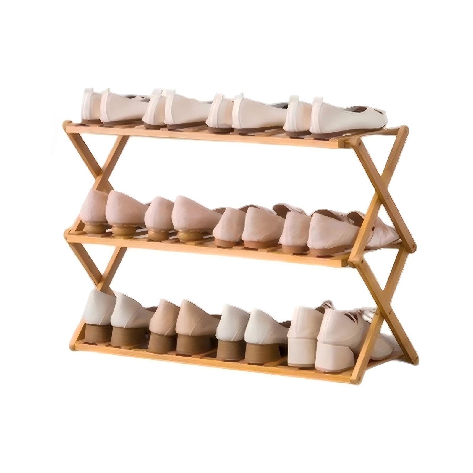 Rangement chaussures sans montage en bambou étagère 2 niveaux