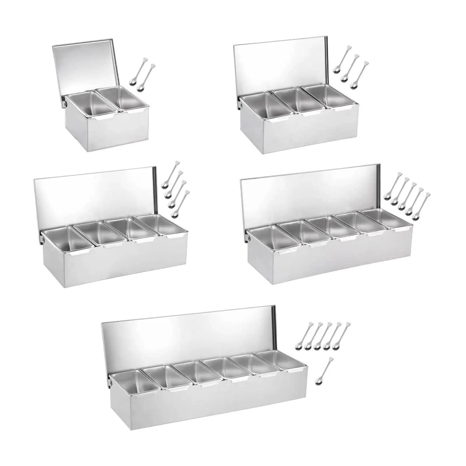 UBOHUZ Stainless Steel Baking Tool Storage Container Multi Compartments Seasoning Organizer Box for Bar Kitchen Restaurant Home for Salt Sugar Spice Pepper(6 Grids)
