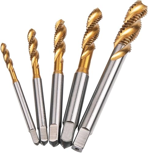 Rocaris Juego de 5 grifos métricos M3 M4 M5 M6 M8 recubierto de titanio HSS espiral flauta métrica