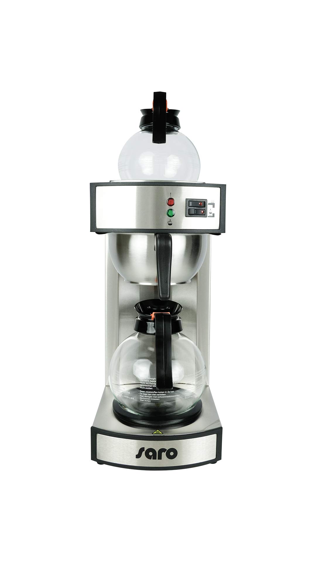 SARO Kaffeemaschine mit 2 Warmhalteplatten – Edelstahl/Glas – Inkl. 2 Glaskannen à 1,8 L – Brühzeit 5–6 Min – Trockenlaufschutz – B 195 x T 365 x H 445 mm - 2,243 kW – Modell SAROMICA K 24 T