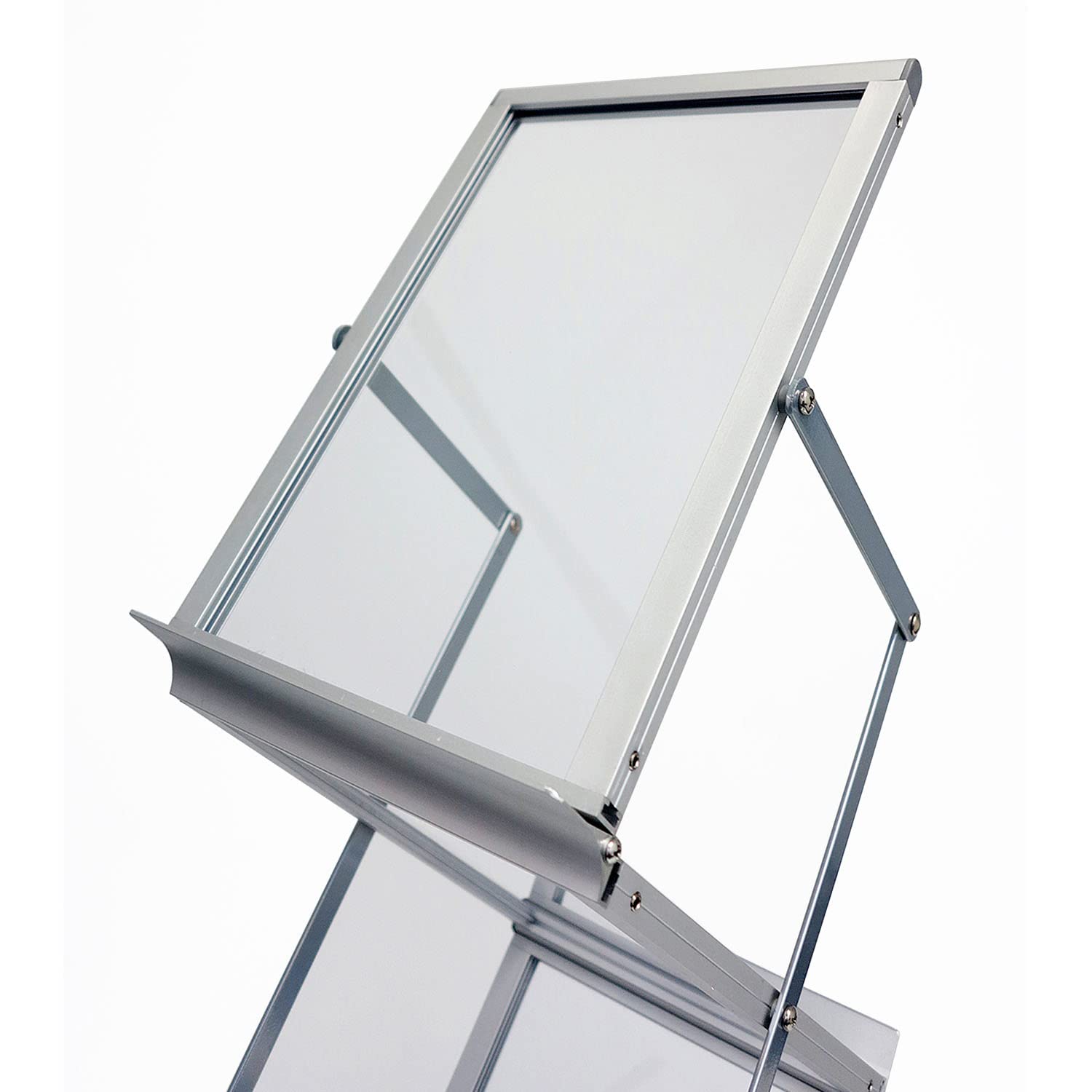 DisplayLager - Prospektständer, Faltbar Inkl. Tragekoffer aus Alu. Bodenprospektständer Hochformat Falt-Prospektständer (Silber, A5)