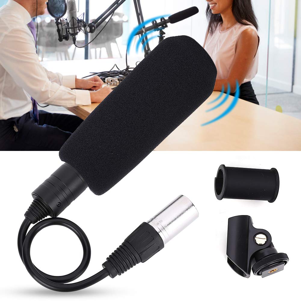 Keenso Microfono a condensatore, Microfono per videocamera Stereo Microfono per Registrazione Video Anti-interferenza unidirezionale (Nero)