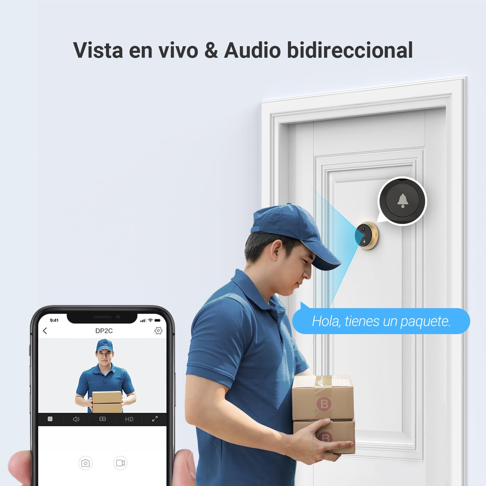 EZVIZ Mirilla Digital de Puerta con Pantalla LCD de 4.3'' Cámara Video Timbre Inalámbrico Monitor con Batería Recargable de 4600 mAh, Detección de Movimiento PIR, Audio Bidireccional, DP2C Dorado