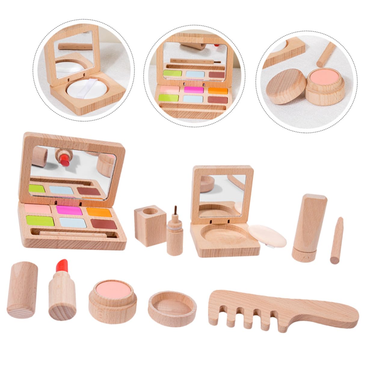 Holz-schminkset für Junge Mädchen mit Verschiedenen Schminkwerkzeugen zum Rollenspiel und Lernen Geeignet für Mädchen und Kleinkinder Sicher und Verarbeitet