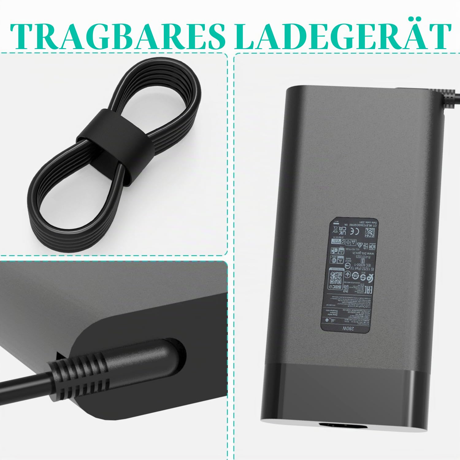 280W 20V 14A AC Ladegerät Adapter für HP Omen Gaming Laptop TPN-LA27 TPN-CA26 A280A011P PA-1281-08HT M94073-001 M94073-002 M95376-001 HP ZBook Fury G9 Laptop Netzgerät Kabel