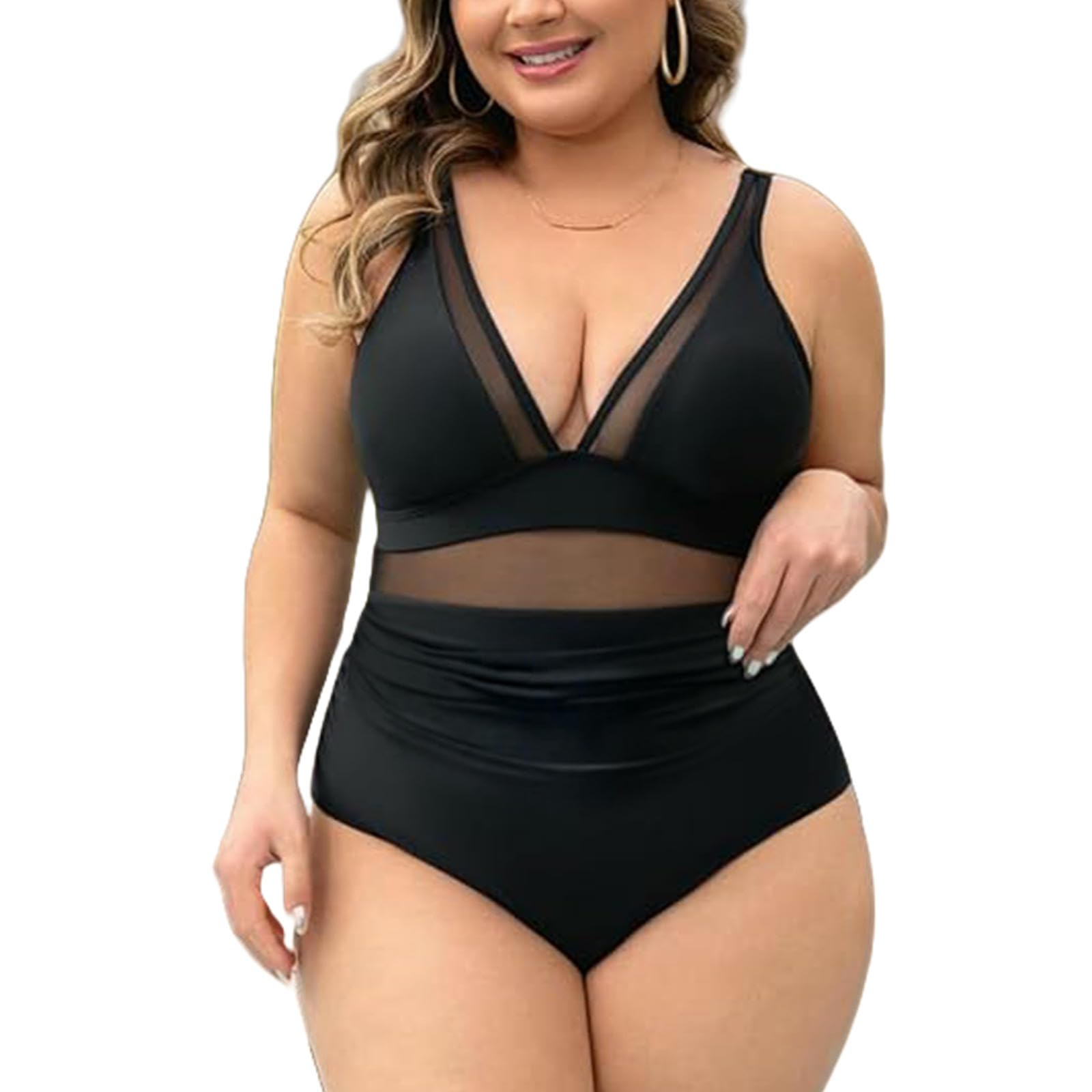 Femme Maillot Bain Femmes One Piece Maillots De Ventre Contrôle Costume Dames Haute Taille Vintage Plus Taille-noir-3xl