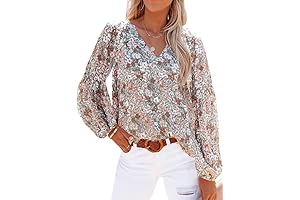von maur Women's Casual Boho Floral Print V Neck Long Sleeve Loose Blouse
