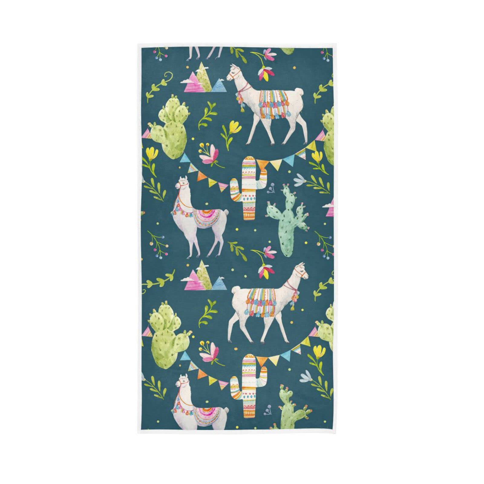 LSRCPD Hand Towels Cute Lama Cactus Pattern Decor Fingertip Soft Face Towel Absorbent Bathroom Kitchen Towels