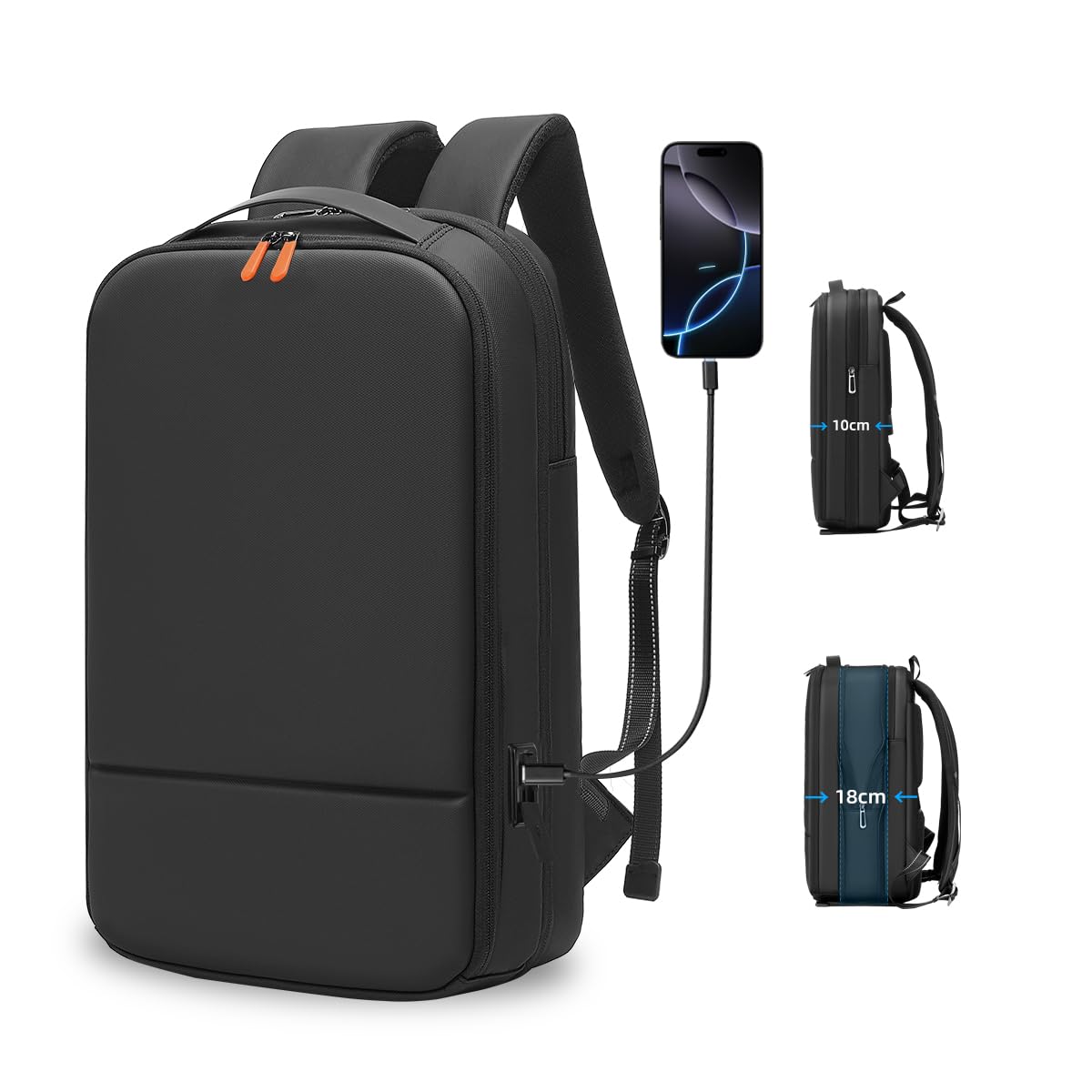 Zaino da lavoro per uomo Zaino sottile espandibile per laptop da 15,6 pollici con porta USB per caricabatterie