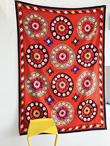 Koongso Uzbek Suzani Wall Tapestry Fabric Wallpaper Hippie Home Decor Beach Blanket For Bedroom Dorm Decor 60" W X 80" L #TOP1