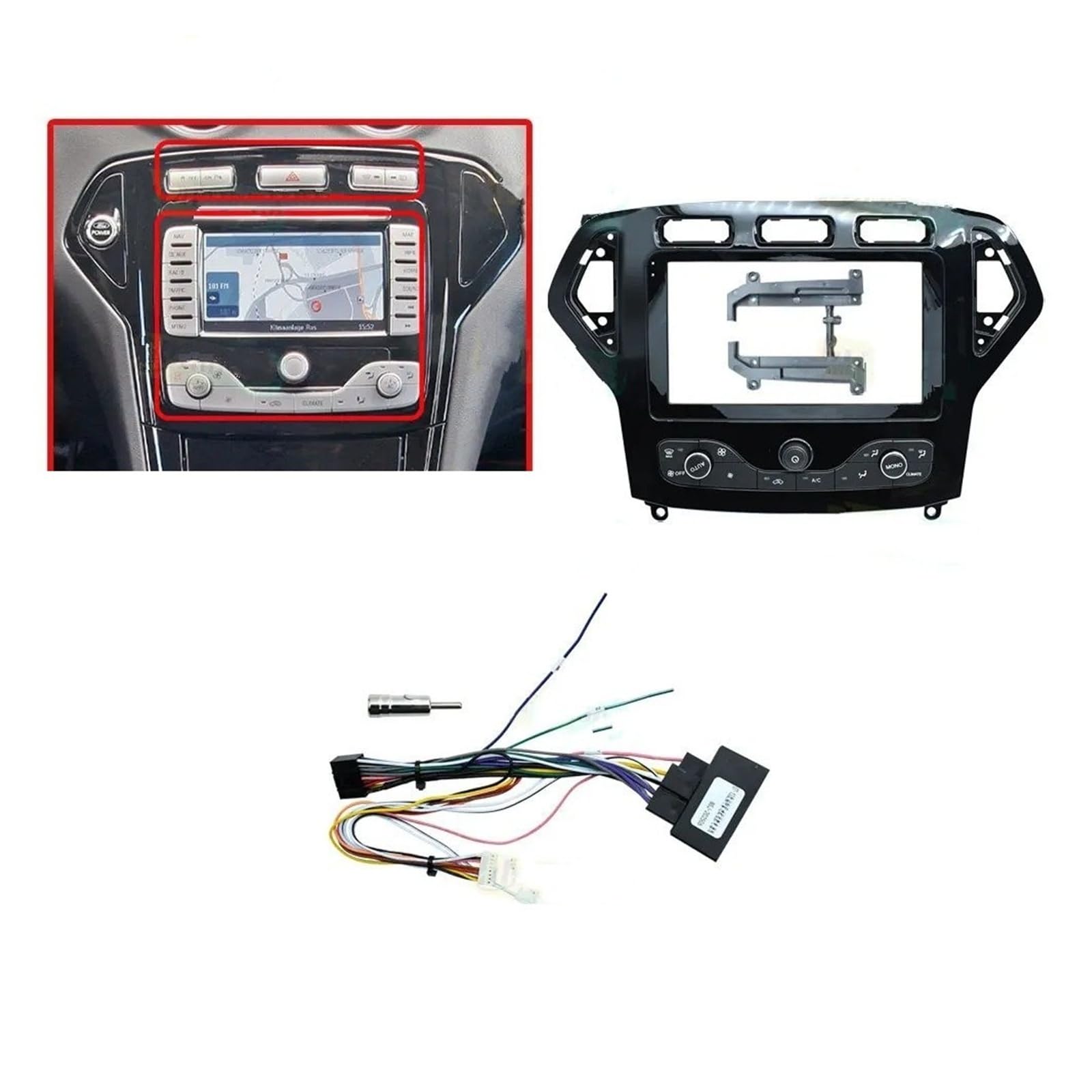 Radio Faszienmontageset Für Ford Für Mondeo 2007-2014 Auto Android Radio Stereo Player Rahmen Fascia Panel Power Kabel Kabelbaum Canbus 2DIN