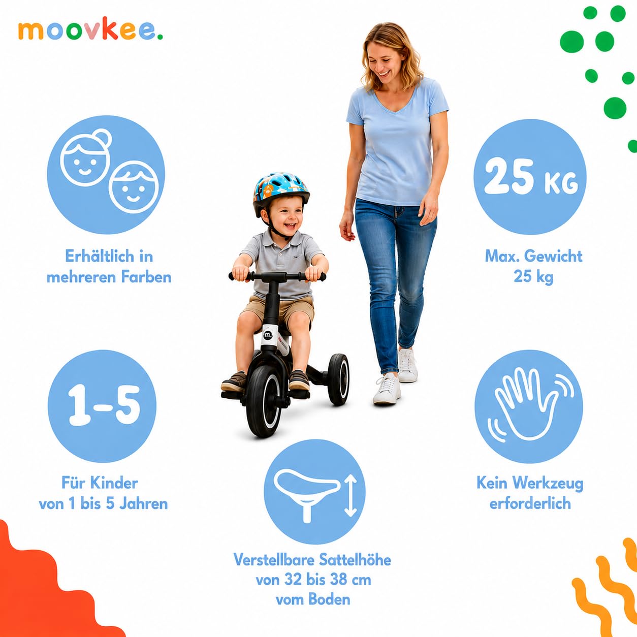 6in1 Dreirad ab 1 Jahr mit Schubstange - Rosa Laufrad für Baby | Kinderfahrrad Faltbar 1–5 Jahre Laufräder Multifunktionales und Stabil Sicherheit Lauflernrad für Ihr Kind