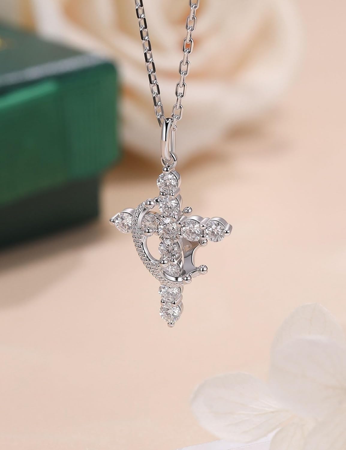 Moissanite Cross Necklace with Crown for Women Sterling Silver Pendant Christian Faith Chain Jewelry Gifts - Image 5