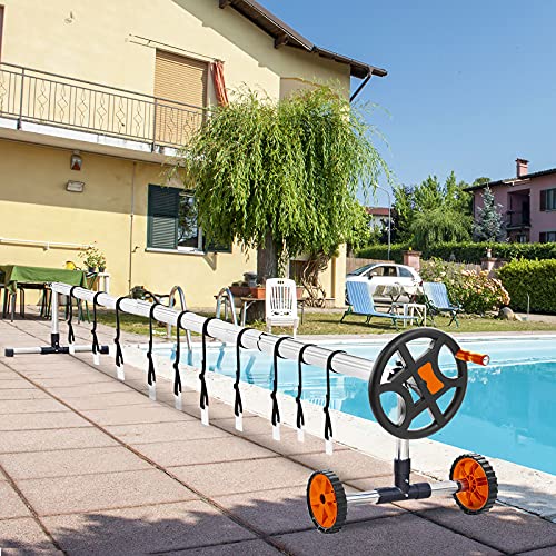 charaHOME Swimming Pool Cover Reel Set for Inground Pool Roller Solar