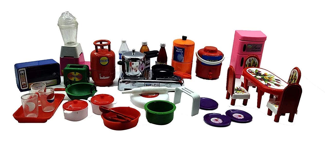Bhavik Traders Utensils ,Mini Kitchen Ware and Plastic Non Toxic Indian Kitchen Set Great Kitchen Toys for Girls (Kids Love Kitchen Set) Indoor Game ,Best for Gift/Return Gift- Multi Color 36 pcs (B09D328C38) Amazon Price History, Amazon Price Tracker