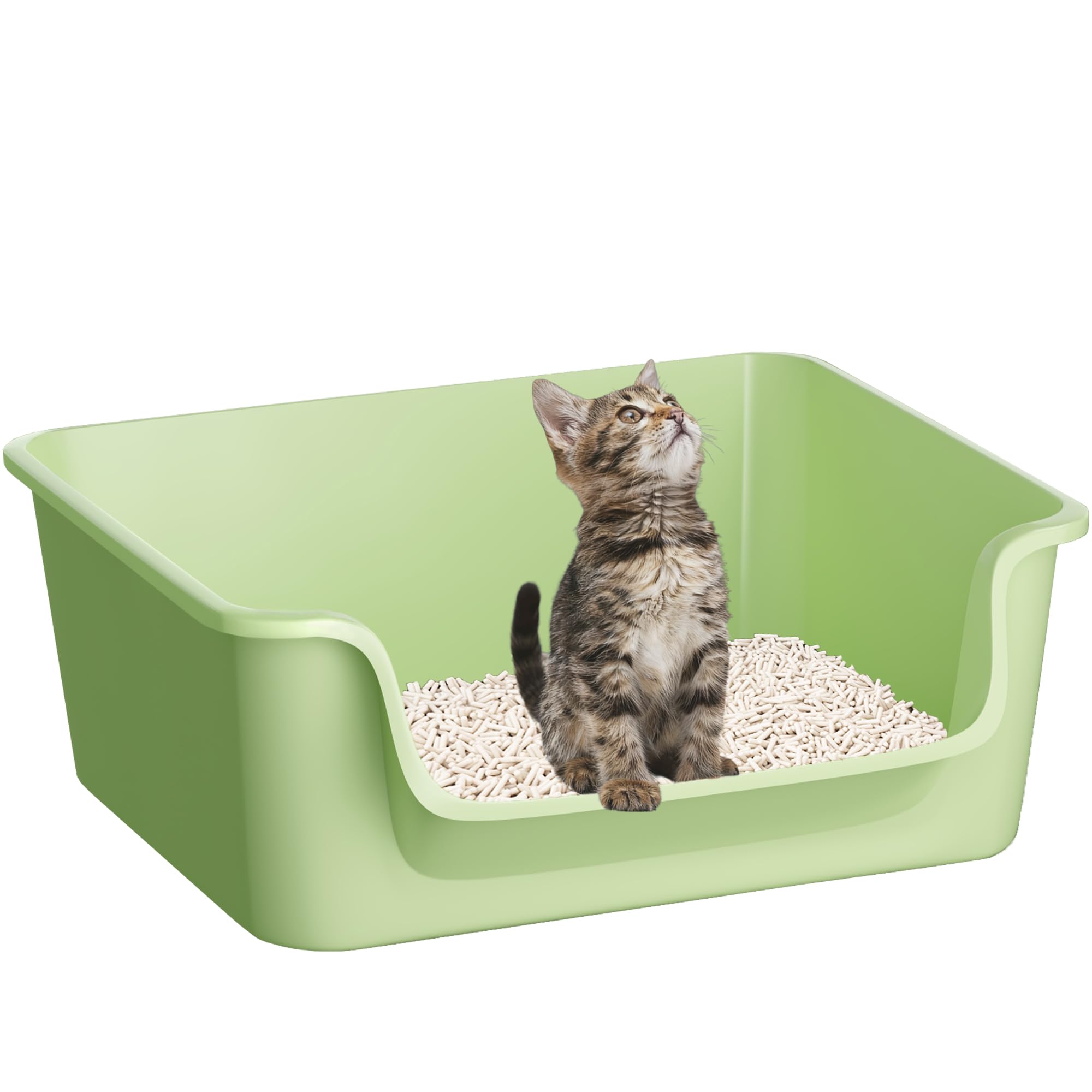 Photo 1 of Cuddpaw Open-Top Large High Sides Cat Litter Box with Low Entrance, Suitable for Small and Elderly Cats, Anti-Splash, 19.8” x15.6”x7.3” for Indoor Use (Green?Fluorescent Lime Green?)