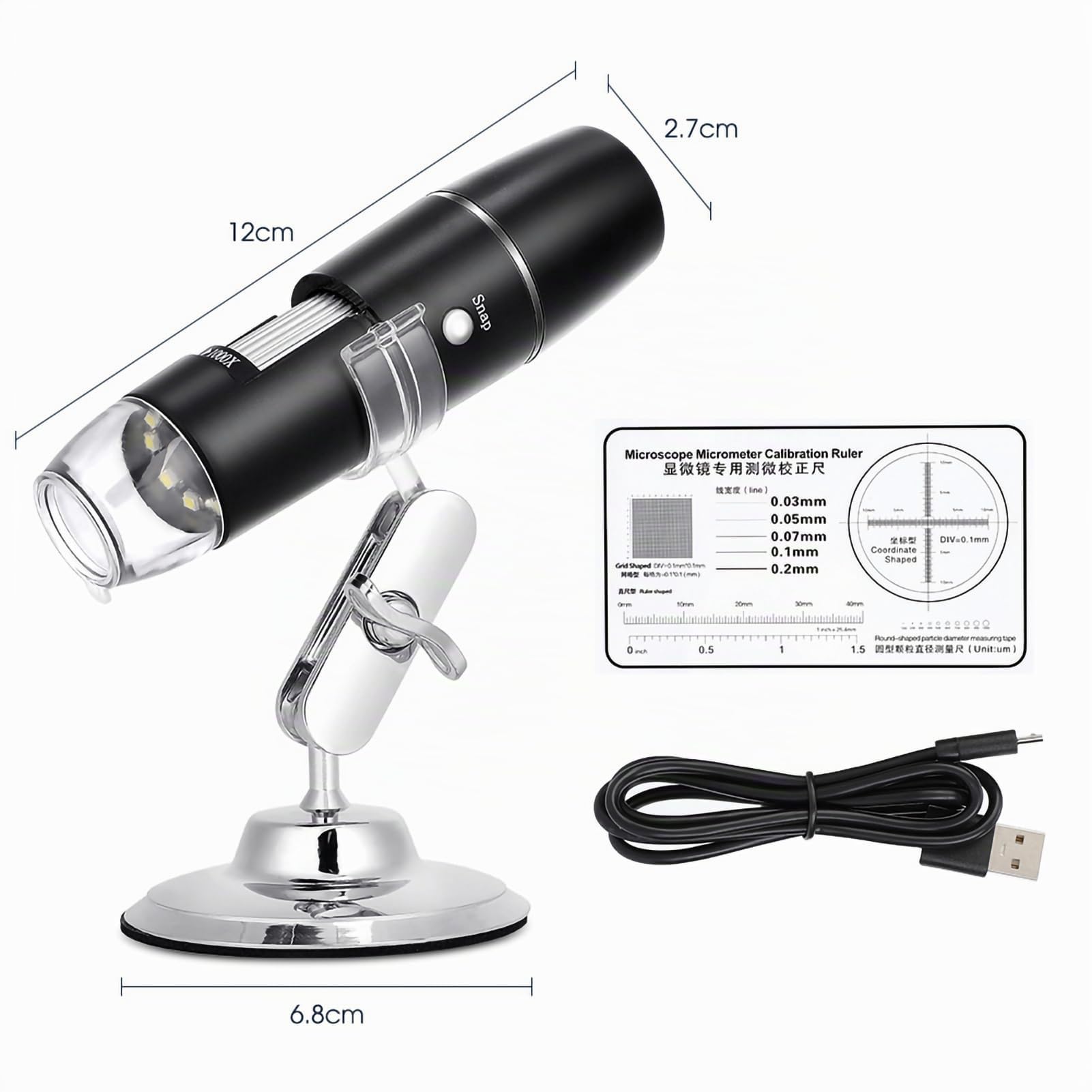 WiFi USB Digitales Mikroskop 50X-1000X Vergrößerung, Tragbares Mikroskop mit Foto- und Videofunktion, Kabellose HD Endoskop Kamera 8 LEDs, mit Metallständer