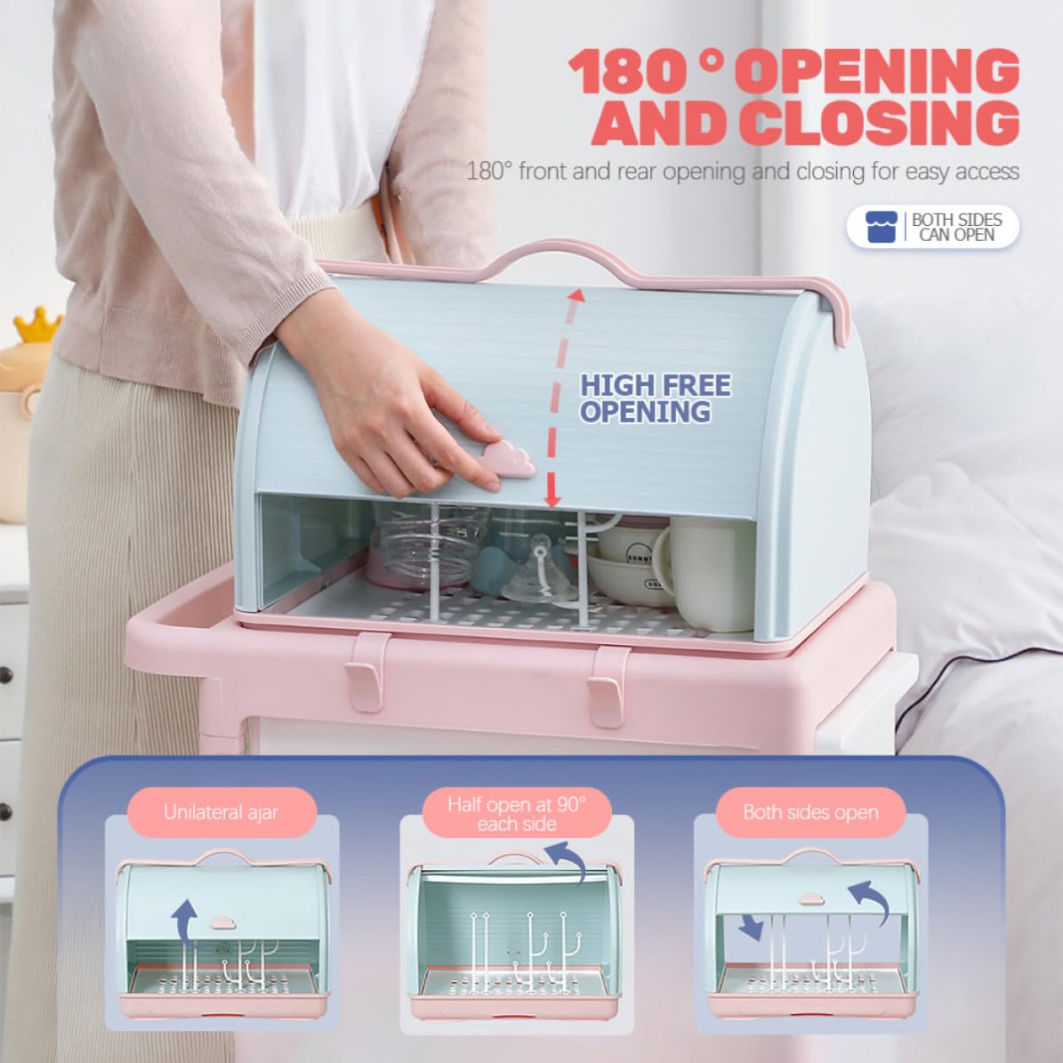 Yardwe Flaschenabtropfer und Aufbewahrungsbox für Babyflaschen aus Kunststoff mit Abnehmbarem Abtropfblech und Deckel für Küche zur Hygienischen Fläschchenaufbewahrung