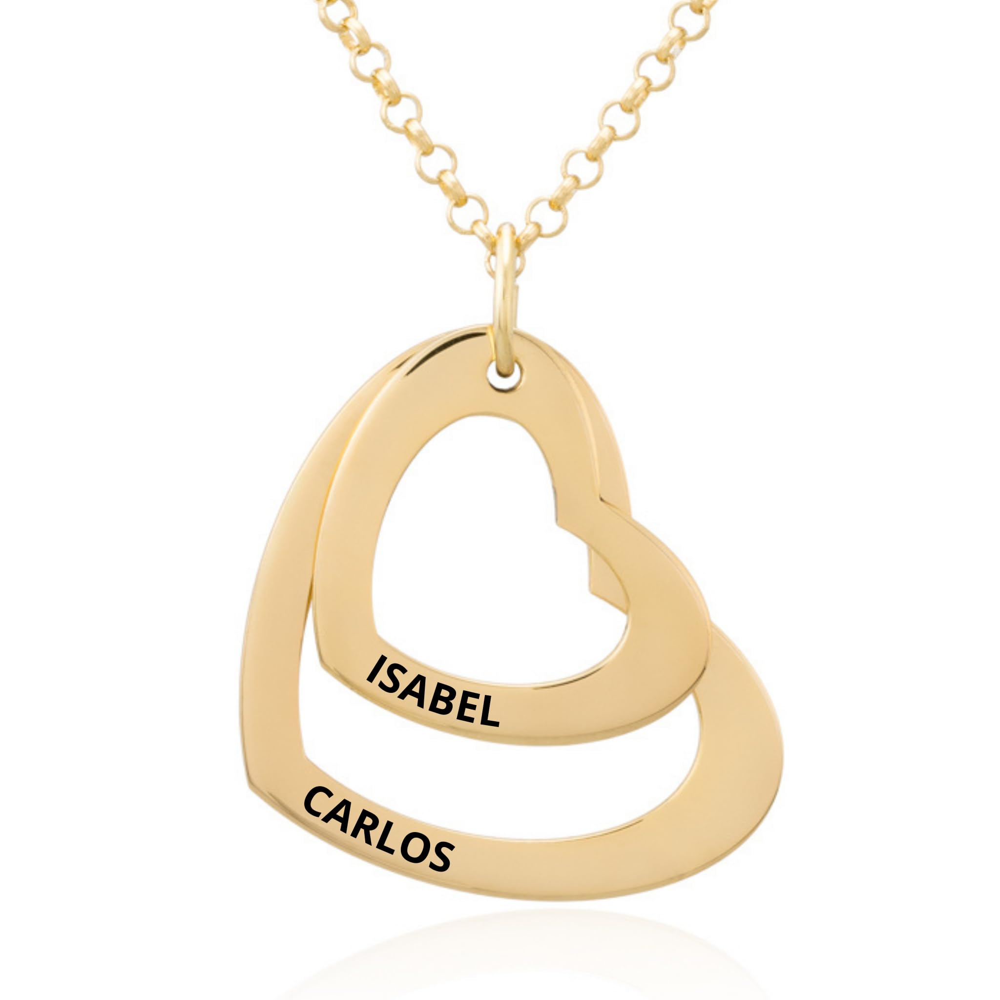 Collar Corazón con Grabación de Nombres Personalizada en Plata de Ley 925 Cadena de 45cm + Alargador. Regalo ideal de San Valentín, para Novia Madre Abuela. Hecho en España. (2 Corazones Plata) — view 7