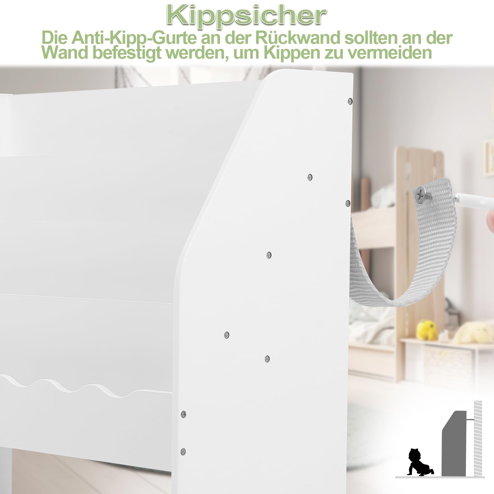 WOLTU Bibliothèque Enfant, Rangement Jouet Enfant, à 5 Niveaux, en MDF, Blanc, 70x30x80cm