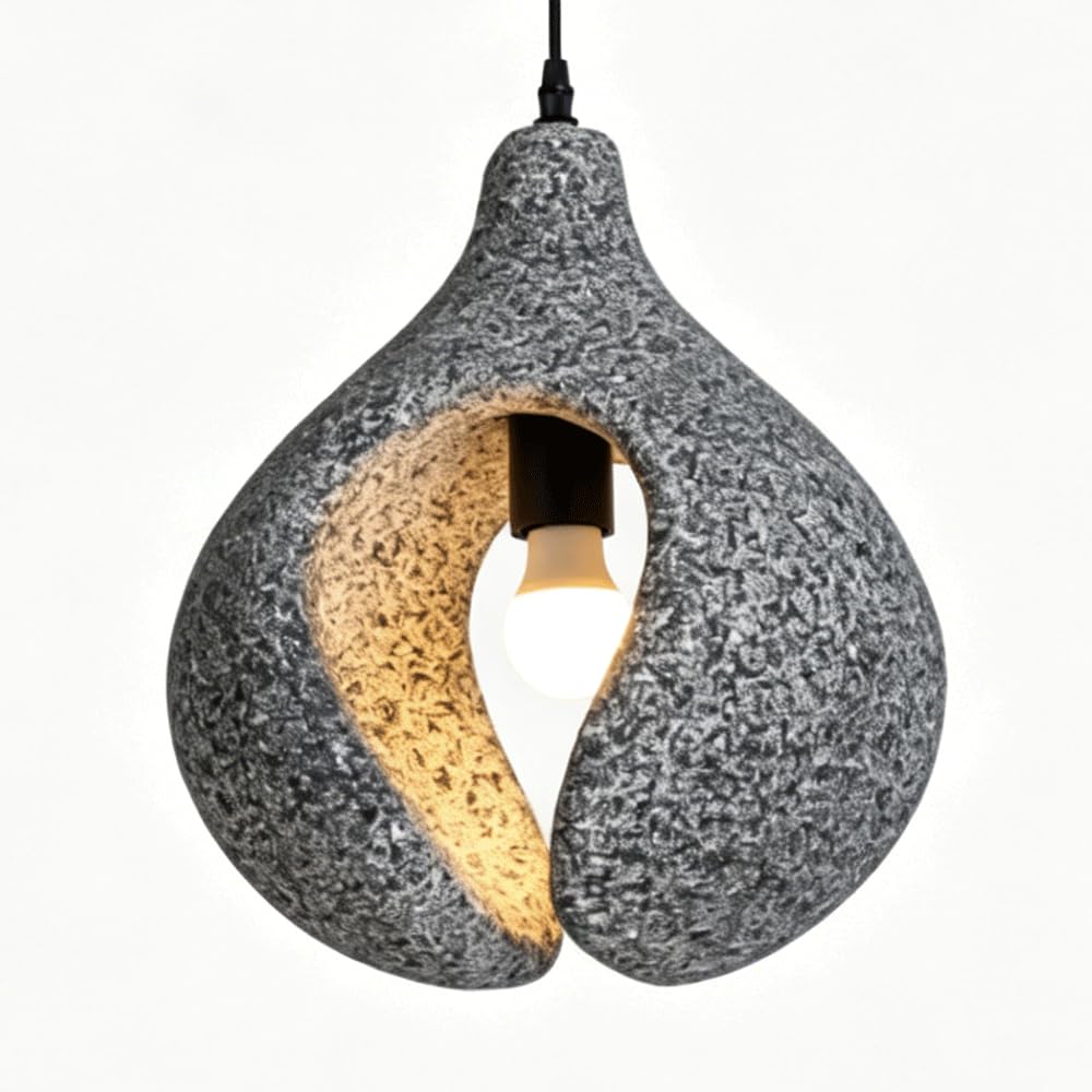 ESIYUVO Creative Bell Shaped High-Density Polystyrene Hanging Lamp Japanese Zen Hanging Lamp E27 Base Living Room Lighting Fixtures for Bedroom Bedside Study Restaurant Kitchen Entrance Hall Study