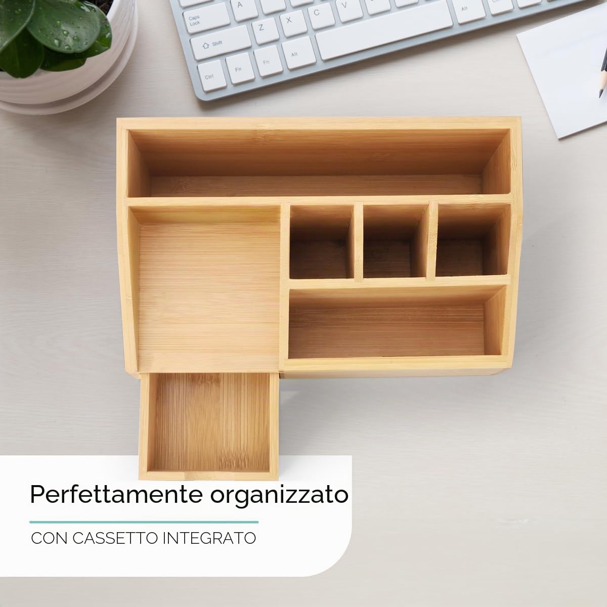 Organizzatore da scrivania in legno con cassetto – portapenne, vassoio da scrivania – organizzazione ufficio, ripiano portapenne in bambù per scrivania, casa ufficio