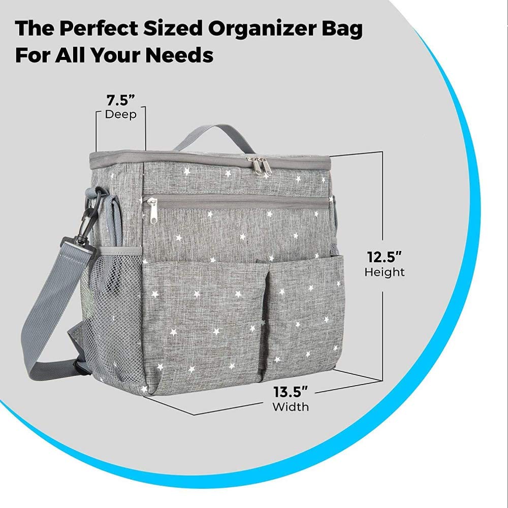 Borsa Organizer Universale Per Passeggino. Grande Console Genitore Coibentata Con Portabicchieri E Tasche Portaoggetti Extra. Design Universale: Si Attacca a Qualsiasi Passeggino. Installazione Facile