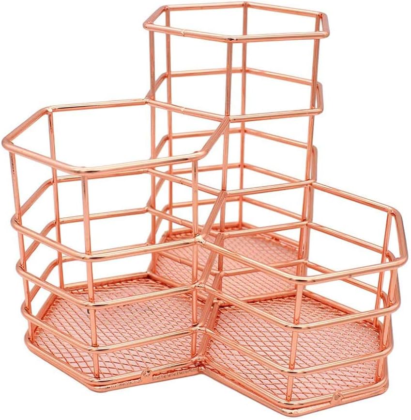 Desk Tidy Pencil Holder Pot,Hollow Rose Pattern Pot Mesh Pen Cup Container,Makeup Brushes Gold Pen Pot