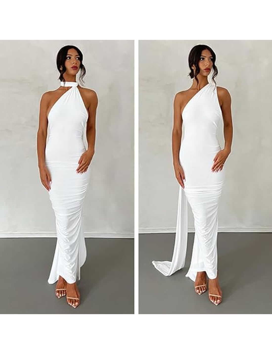 ABINGOO Vestito Donna Senza Maniche Maxi Abito Sexy Backless Bodycon Abito Lungo Tinta Unita Elegante Abito da Cocktail